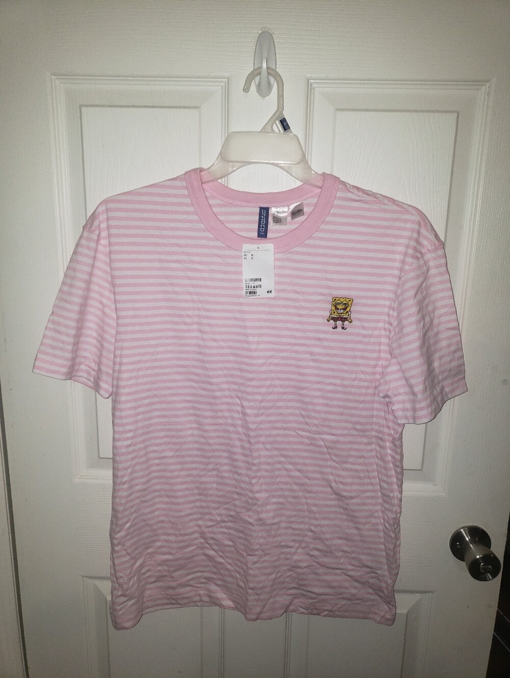 Sz S H&M Pink and White Striped Tee With Spongebob